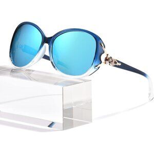 Women's Trendy Shades Eyes Protection Light Blue Frame Polarized Sunglasses